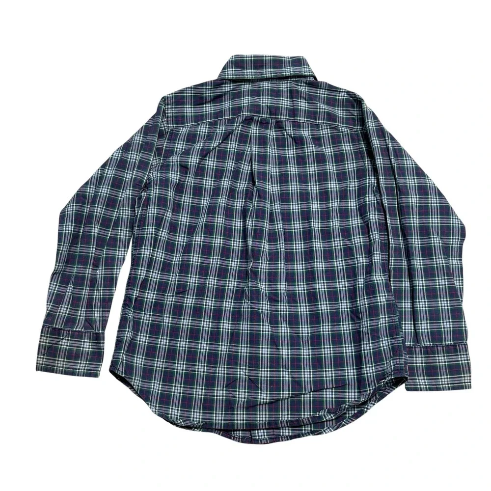 Ralph Lauren Button Down Shirt Boys Size 4/4T Blue Plaid Long Sleeve Pony Logo